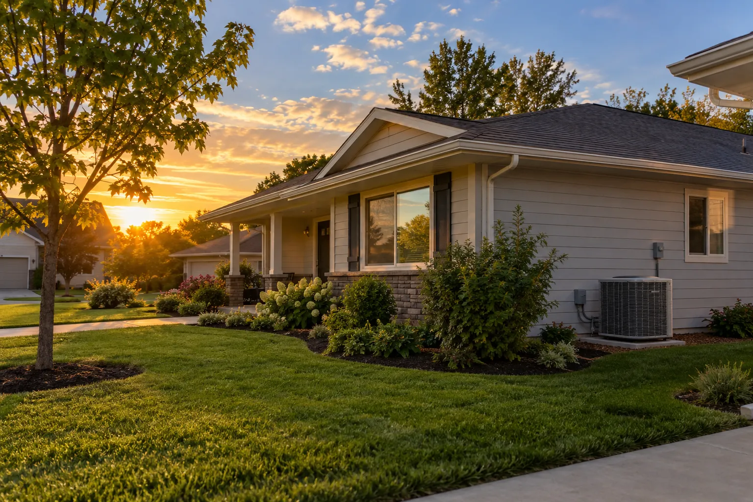 A bungalow-style home with a new air conditioner outside in Aurora